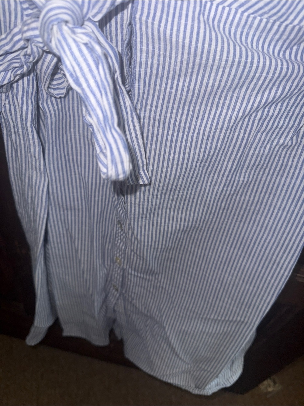 Striped Blue and White Tie-Waist Midi Shirt Dress - Picture 4 of 4